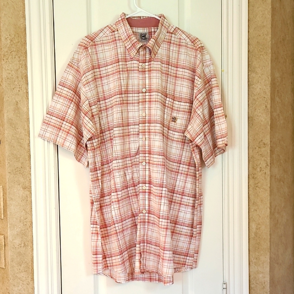Cinch Men's Plaid Short Sleeve Button Down 100% Cotton Shirt Red XXL